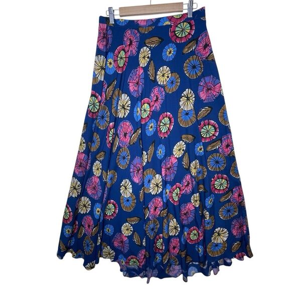 NEERU KUMAR Anthropology Blue Skirt L Abstract Geometric Vibrant Multicolor Boho - Picture 1 of 9